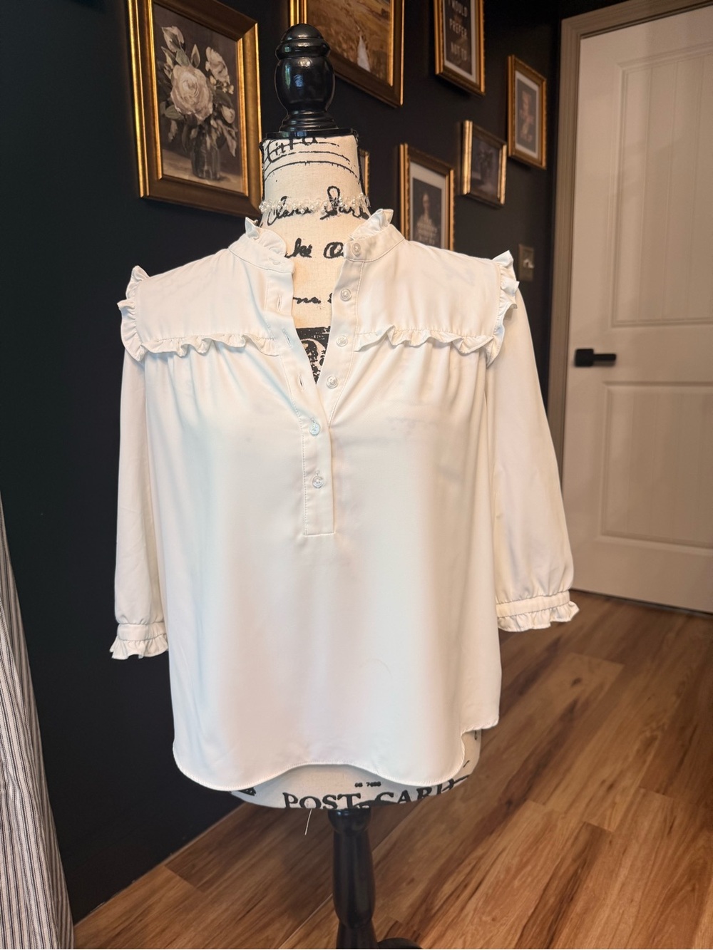 Amanda Uprichard White Ruffle Henley Blouse